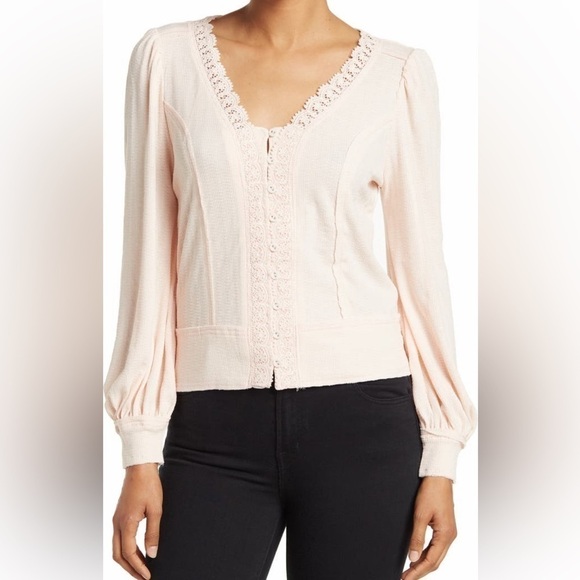 American Rag Light Pink Flag Button Top with Lace Detail - Size Large, NWT - Picture 2 of 9